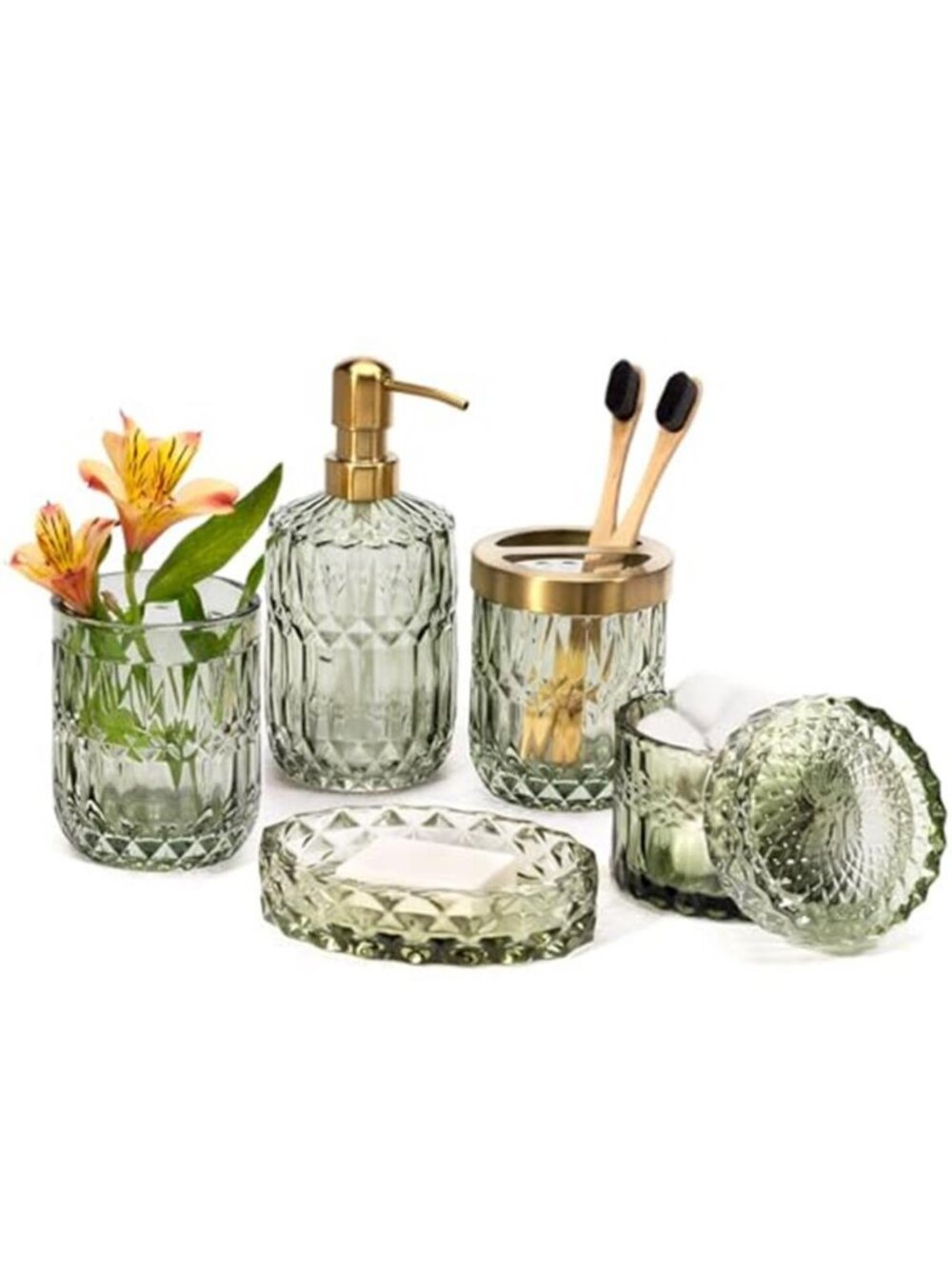6PCS Bathroom Clear Glass Accessories Set Lotion Soap Dispenser, Soap Dispenser